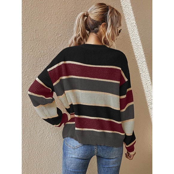 Striped stripe soft knit Oversized Sweater fall tan gray green cream tan - Picture 6 of 8
